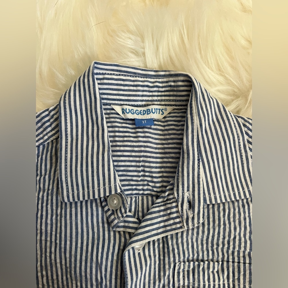 Ruggedbutts 3T Seersucker Button down Shirt, blue and white stripe